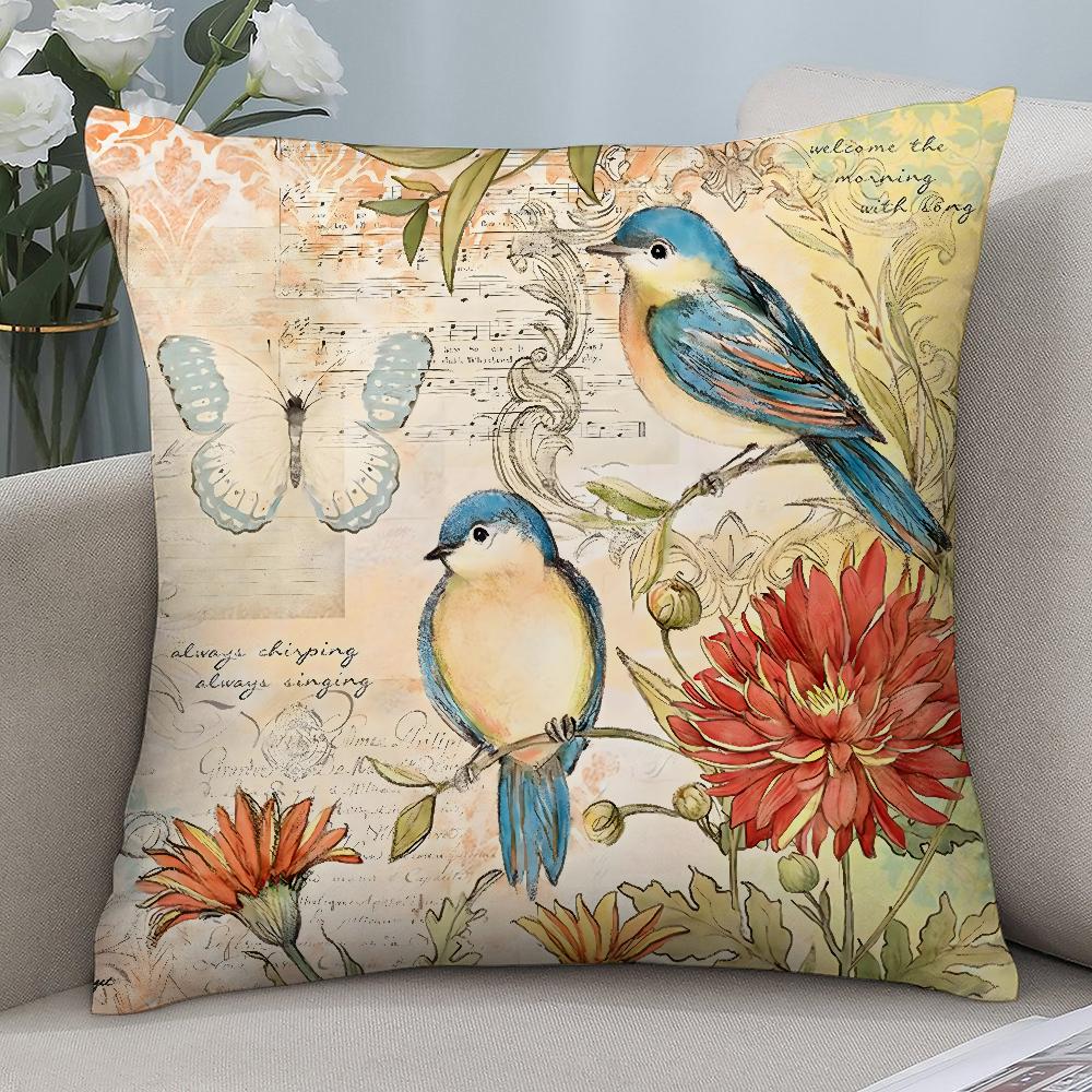 Vintage Floral Pillow Case Short Plush Sofa Decorative Gift Home Double-sided Printing Cushion
