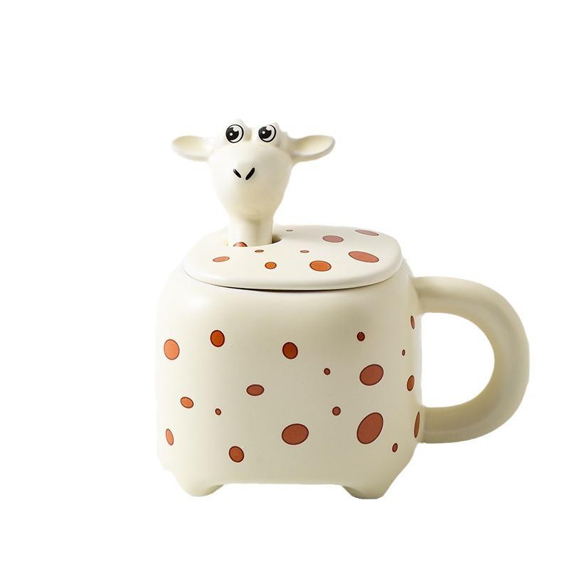 Creative Ceramic Cup Cartoon Giraffe Water Cup In’s Style Household Mug with Lid Large Capacity Coffee Cup