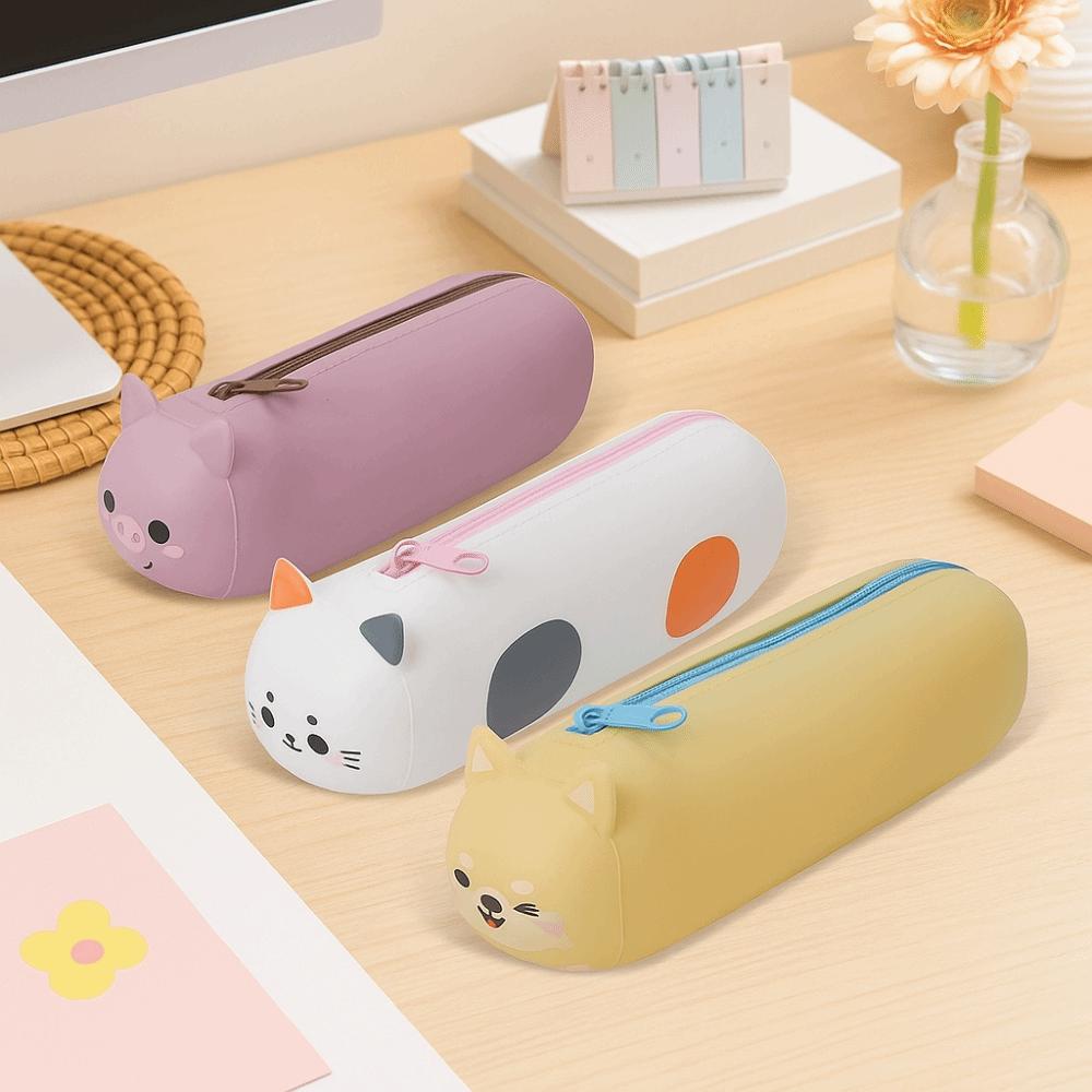 Large Capacity Portable Stationery Box Soft Texture Cartoon Animal Pencil Case  Daily Use