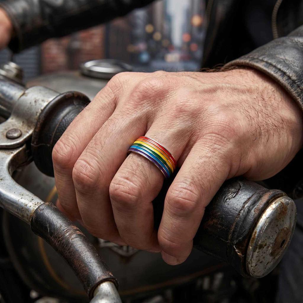 Edelstahl Regenbogen Emaille Breiter Band Partnerring