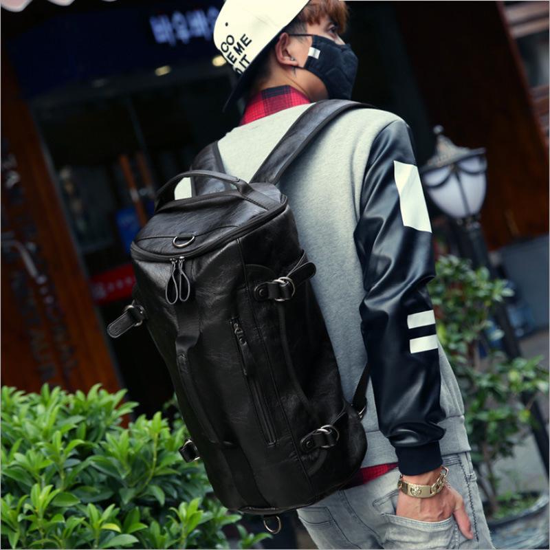 Trendy Men s Large Capacity PU Leather Backpack Crossbody Travel Bag