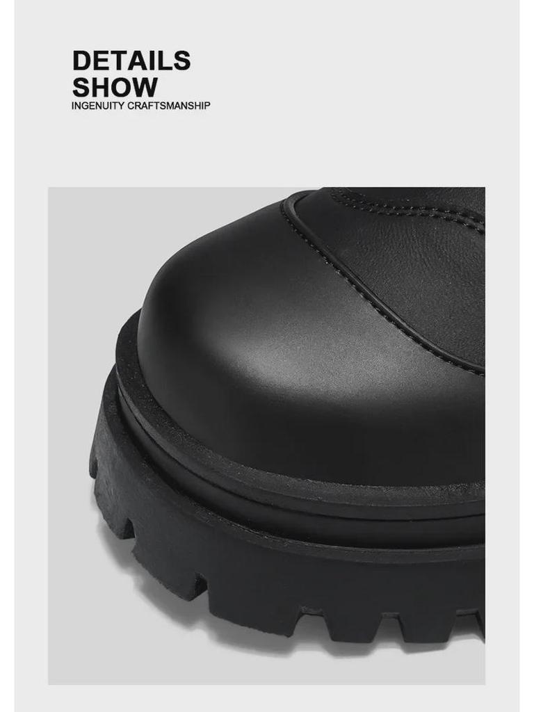 Men's Winter Fashion Waterproof Non-Slip High-Top Leather Boots with Thick Soles and Height Increase