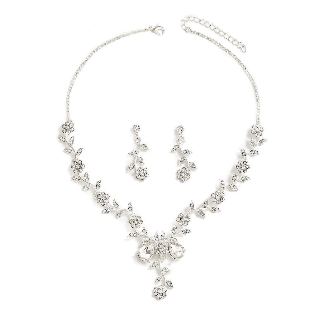 Bridal Rhinestone Crystal Necklace & Earring Set for Women's Prom & Dress Accessories
