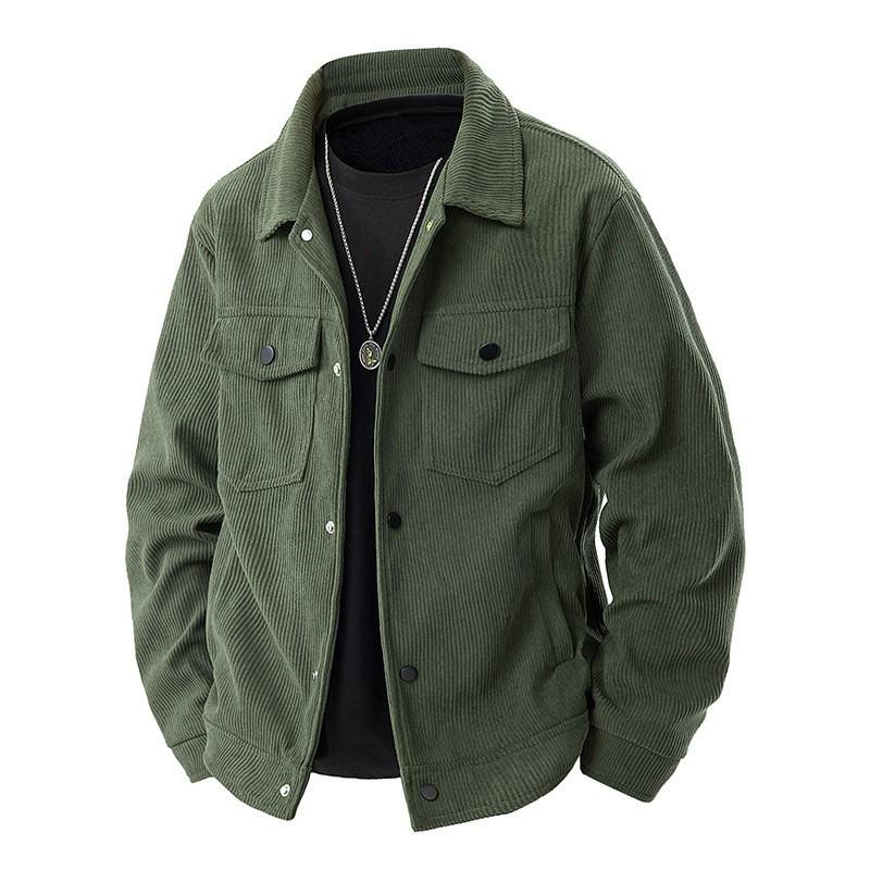 Men's Spring/Autumn Retro Casual Loose Corduroy Jacket Youth Plus Size Solid Color Handsome Workwear Lapel Jacket