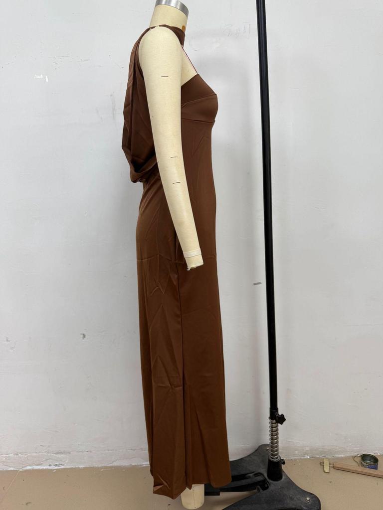 Summer Sexy Halter Neck Satin Long Dress for Women