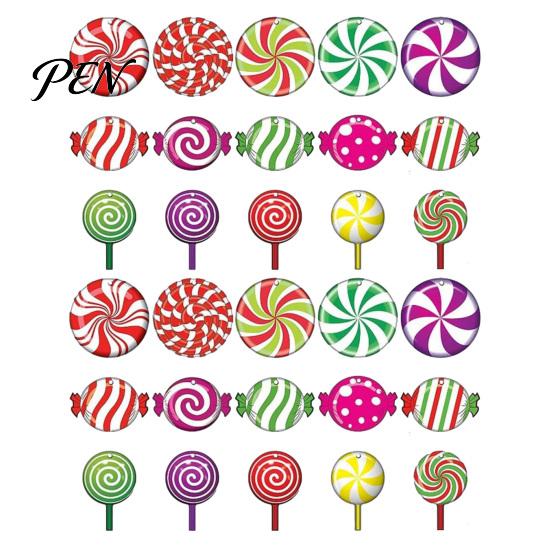 Macaron Color Tree Decorations Wooden Christmas Balls, Candy Stripe Hanging Ornaments, Ornaments Festive Pendant for Holiday Home Party Photo Props