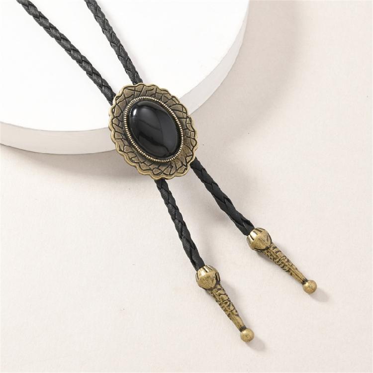 High-Quality Leather Bolo Tie Chain Necklace Long Gold Plated Design Multipurpose Wear For Office Gatherings Travel Lightweight Accessory