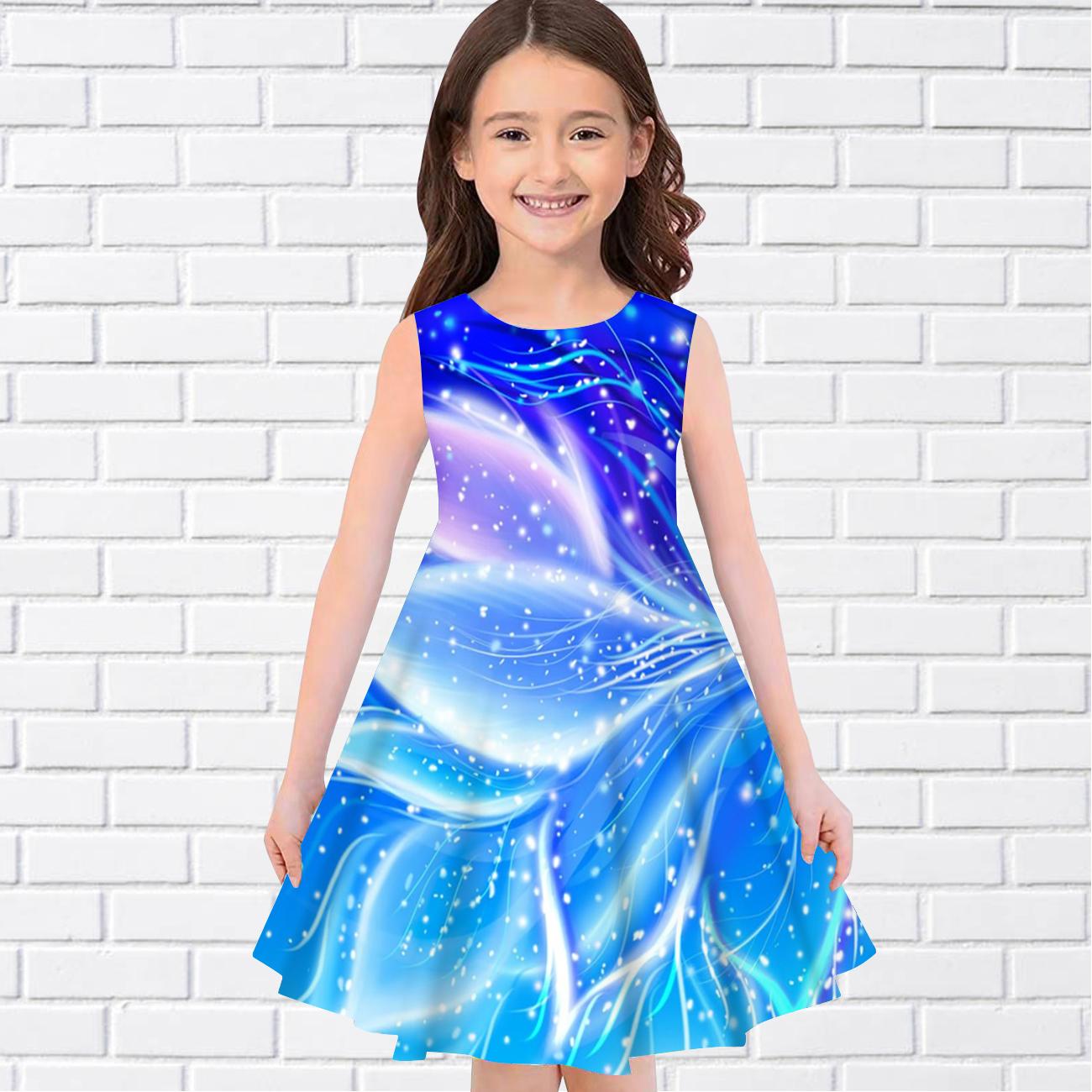 

Платья в 3D изогнутую полоску для девочек, детское праздничное платье принцессы без рукавов для девочек, майка для девочек старше четырех лет 140 синий