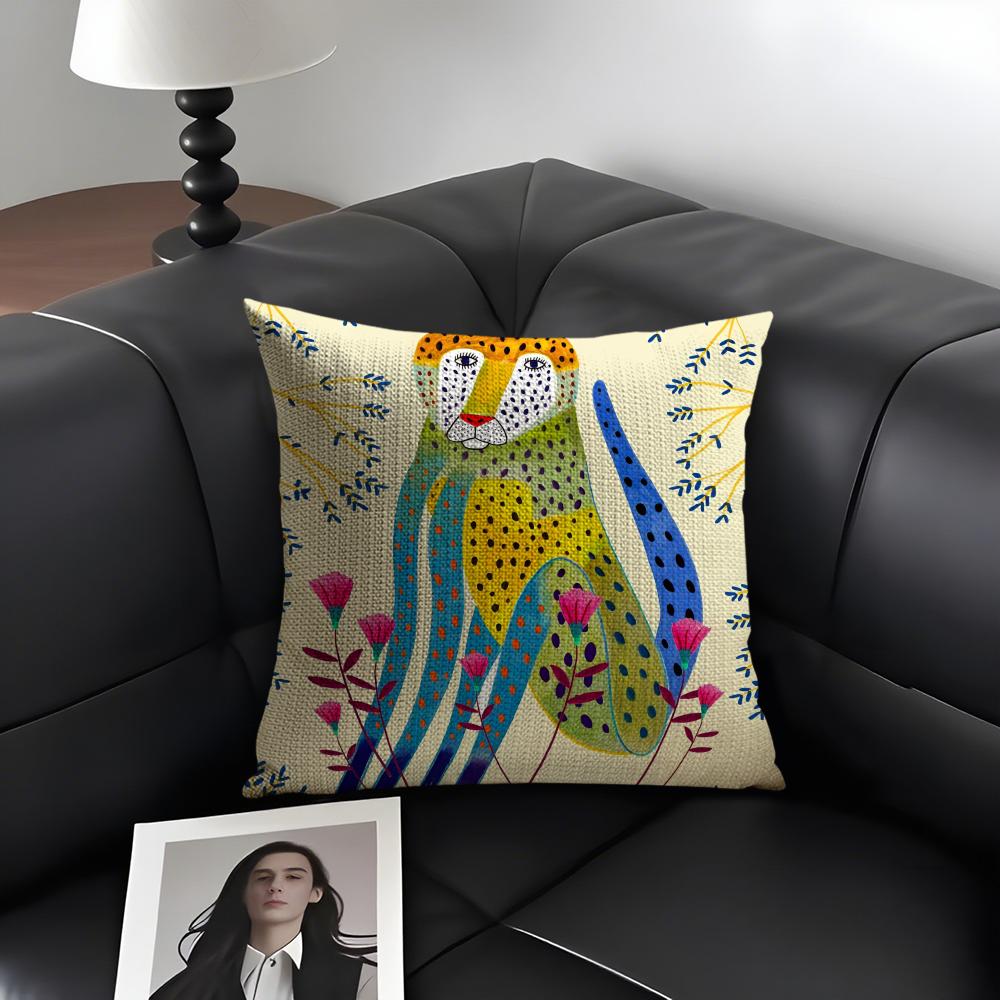 Geometric Animal Leopard Cushion Cover Natural Linen Organic Fabric DoubleSided Printing Sofa Home Decor Gift Pillow Case