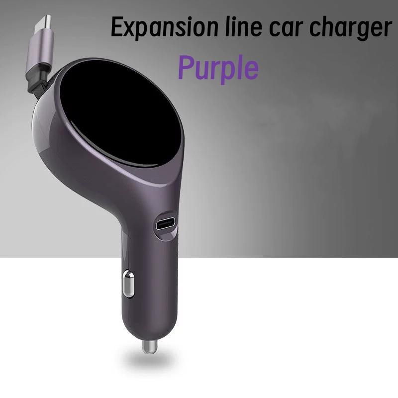 

New Car Truck Universal Car Charger with Built-in Type-C 80CM Telescopic Cable 2-in-1 Car Charger Cigarette Lighter Socket