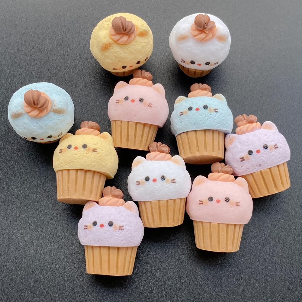5pcs Kawaii Cute 3D Cartoon Three-dimensional Cat Ice Cream Resin Scrapbook Figurines DIY Home Decor Crafts