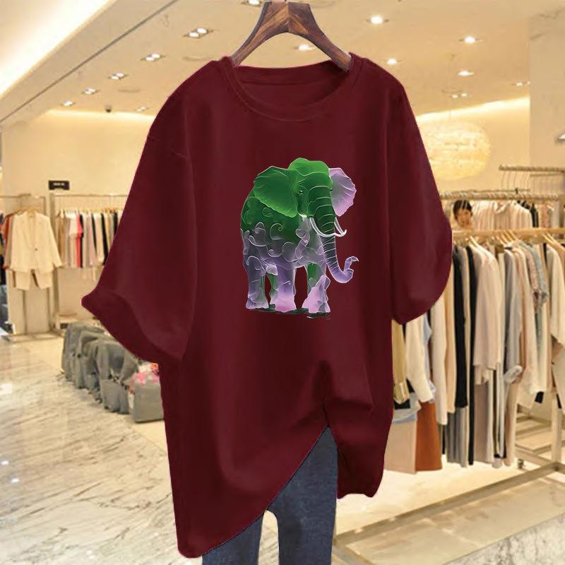 Elephant cotton short-sleeved T-shirt women's Hong Kong flavor chc top bottoming shirt design sense niche 2025 summer new trendy