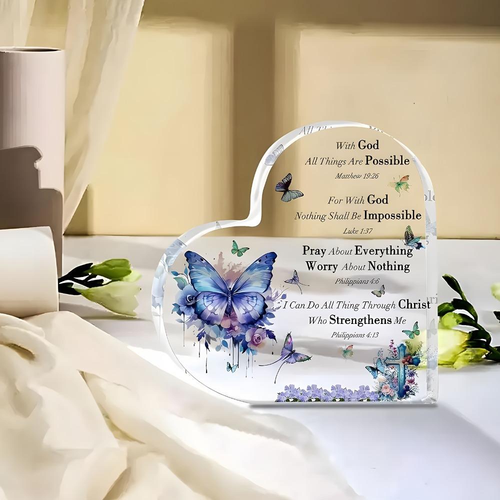 Regalo Cristiano Religione Santa, Fiori Farfalla Viola, Regalo Ispiratore, Con Versetti Biblici e Preghiera Decorazione Desktop Cristiana per Donne, Asilo