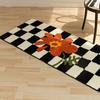 Runner Rug Black White Plaid Pattern Vintage Style Water Absorbent Stain Resistant Runner Carpet
