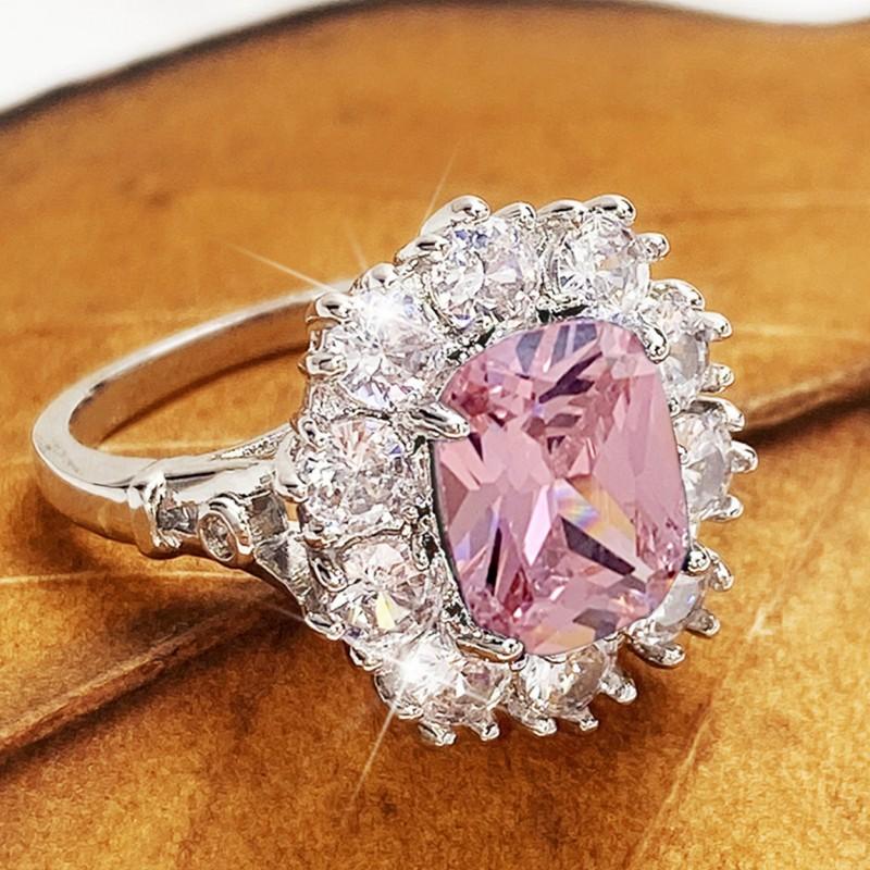 Huitan Gorgeous White/Pink/Blue Cubic Zirconia Wedding Rings for Women Color Temperament Luxury Female Jewelry Party Gift