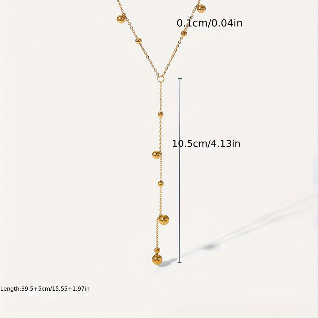 Stylish Versatile 18K Gold-Plated Long Tassel Bead Chain Necklace – Stainless Steel, Perfect for Everyday Wear by Women