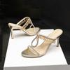 Luxury Crystal Pendant Women Slippers Sandals Sexy Narrow Band Rhinestones Stiletto High Heels Summer Mules Slides Shoes
