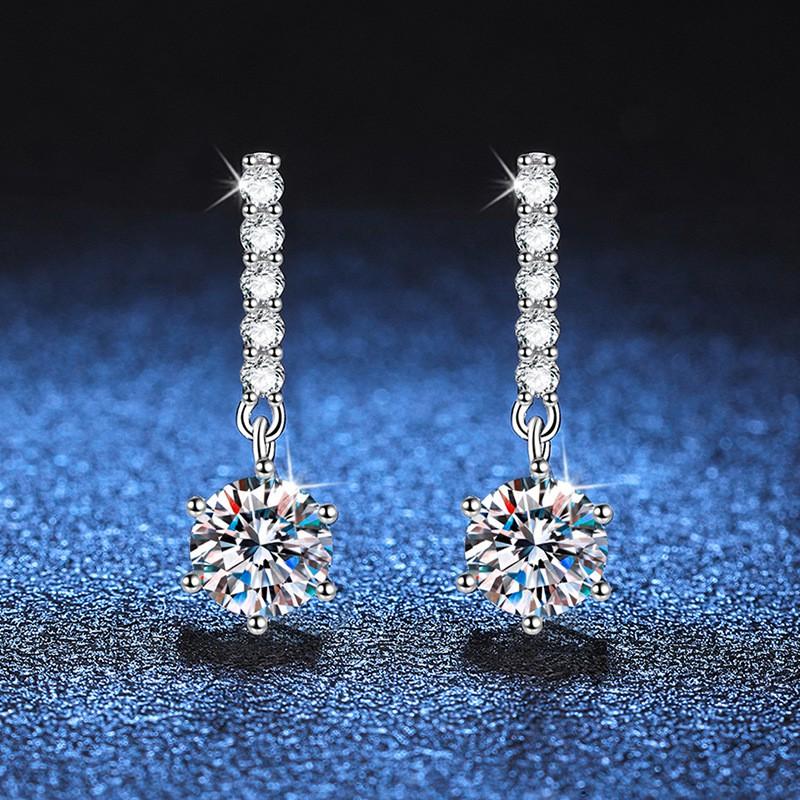 Elegant Sterling Dangle Earrings With 1ct Moissanite Tassel Design Women 925 Sterling Silver