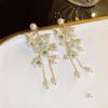 Pearl Orchid Bluebell Long Tassel Earrings for Women - Korean Style, Sweet Floral Design