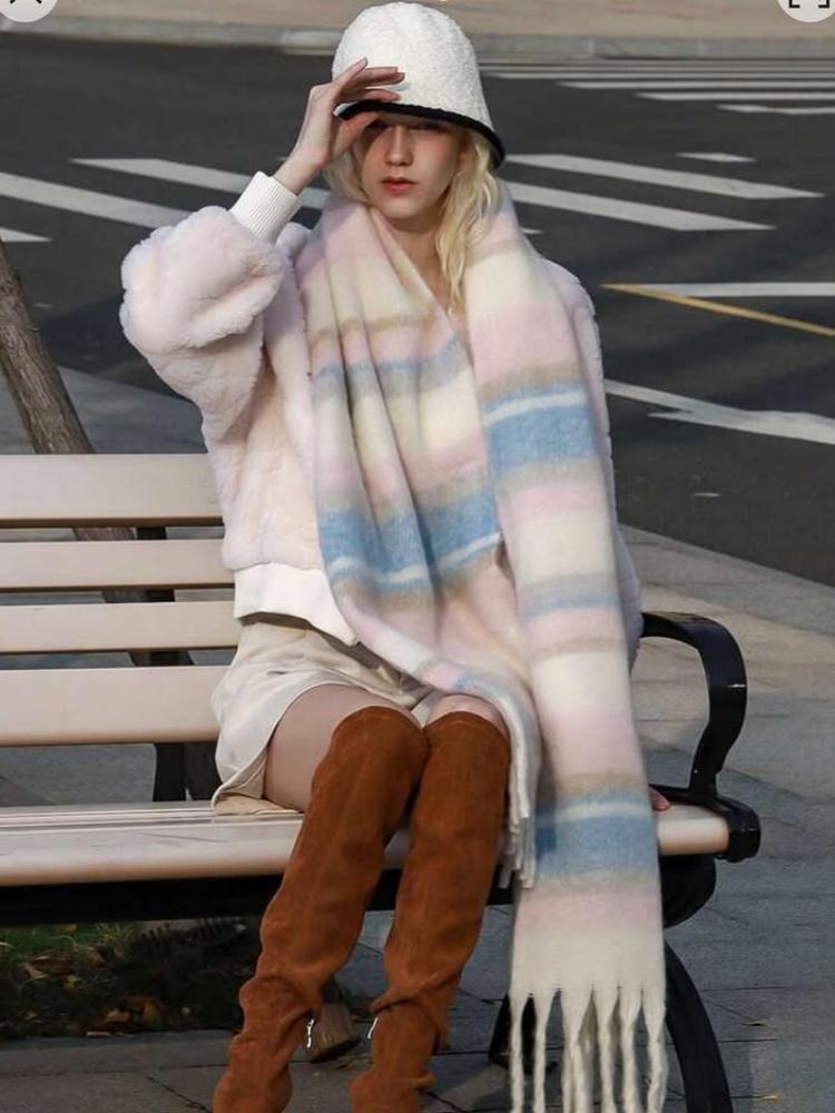 Faux Cashmere Winter Warm Women Scarf Multicolor Soft Blanket Wrap Shawls Foulard Pashmina Neckerchief Tassel Bufanda
