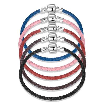 Bracelets Corde en Cuir Marron 100 % Authentique Argent Sterling 925 Femmes Tissage Serpent Breloques Chaîne Bijoux Bracelets Corde Bricolage