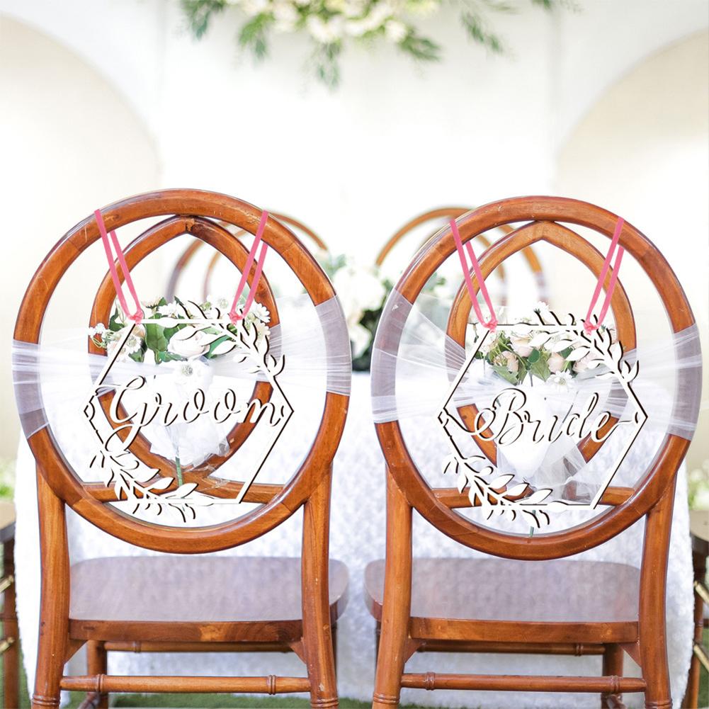 1 Pair Wooden Chair Sign Bride Groom Sign Chair Decor Chair Back Hanging Pendant For Wedding Decorations