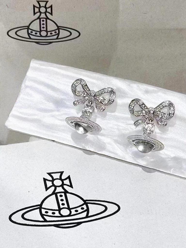 Vivienne Westwood Pink Glass Bead Bow Orb Saturn Necklace & Earrings Set