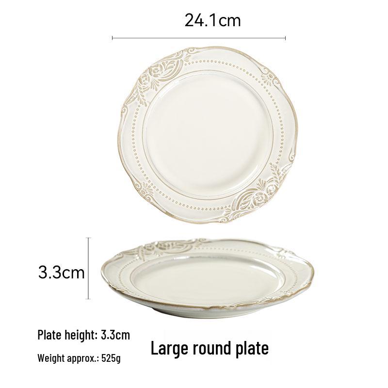 Set de Veselă Ceramică în Stil European cu Relief: Farfurii de cină, Boluri de orez, Boluri de salată și Farfurii pentru friptură