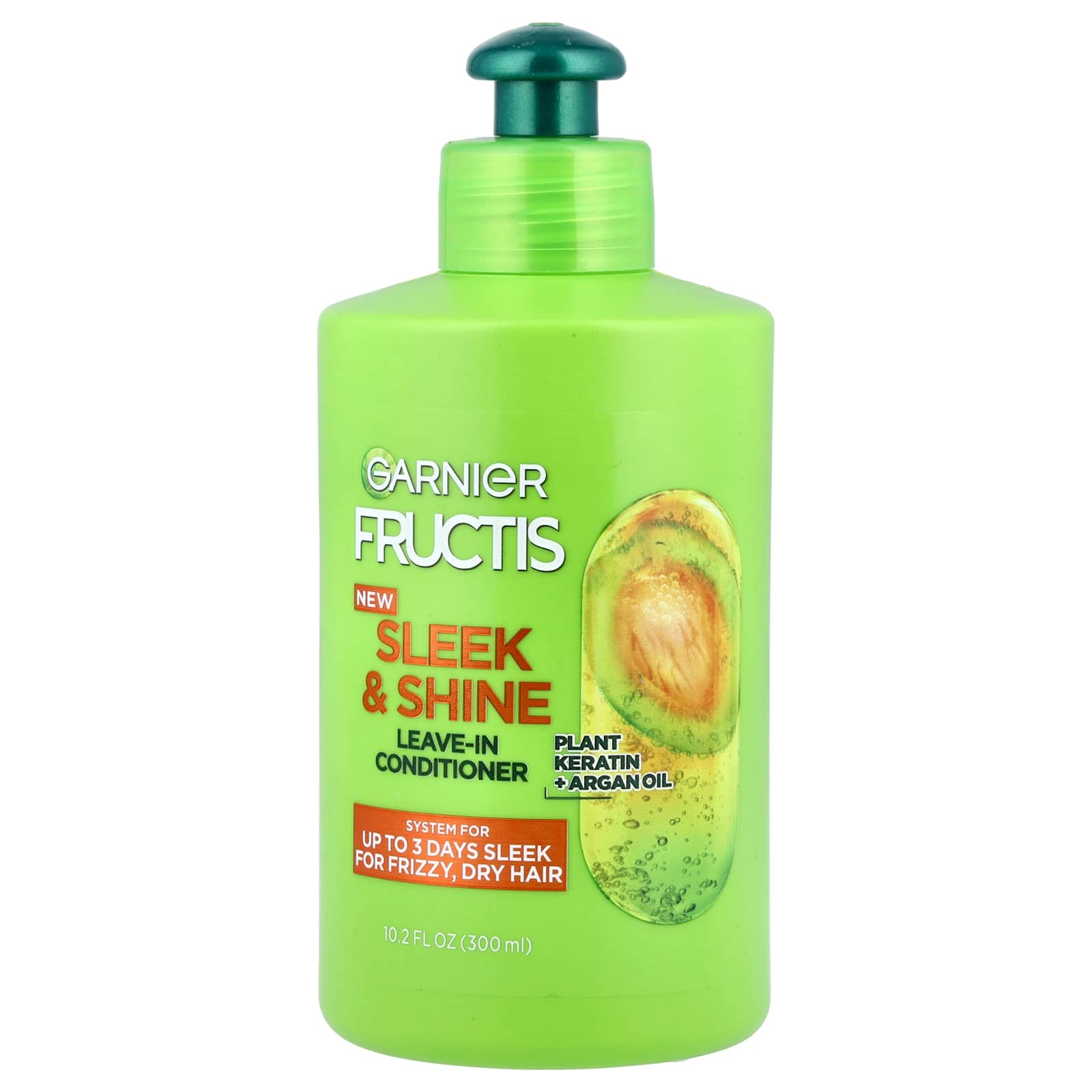 Garnier, Fructis, Sleek & Shine, интенсивно разглаживающий несмываемый кондиционирующий крем для вьющихся, сухих и непослушных волос, 10,2 жидких унций (300 мл)
