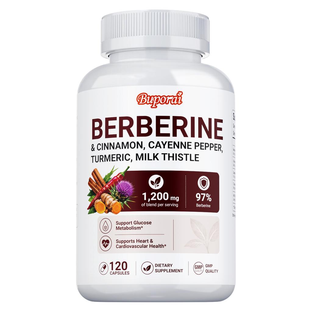 Berberine Cinnamon Cayenne Pepper Turmeric Milk Thistle Capsules 120 Count 1200mg — Plant-Based Formula, Daily Wellness, Nutritional Support