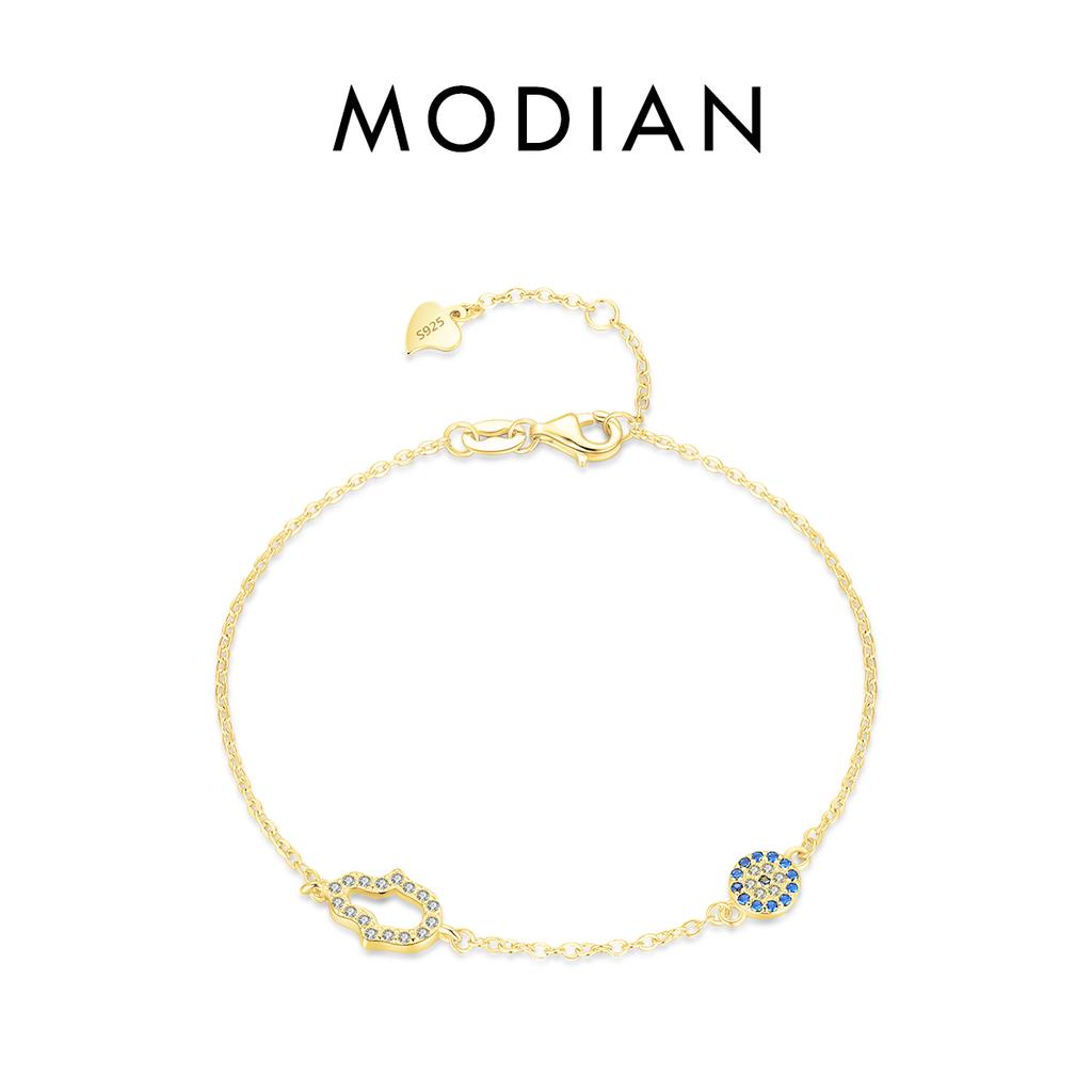 MODIAN Pure 925 Silver Luxury Turquoise Blue Eyes Clear Cubic Zircon Crystal Link Chain Bracelet For Women Fine Jewelry