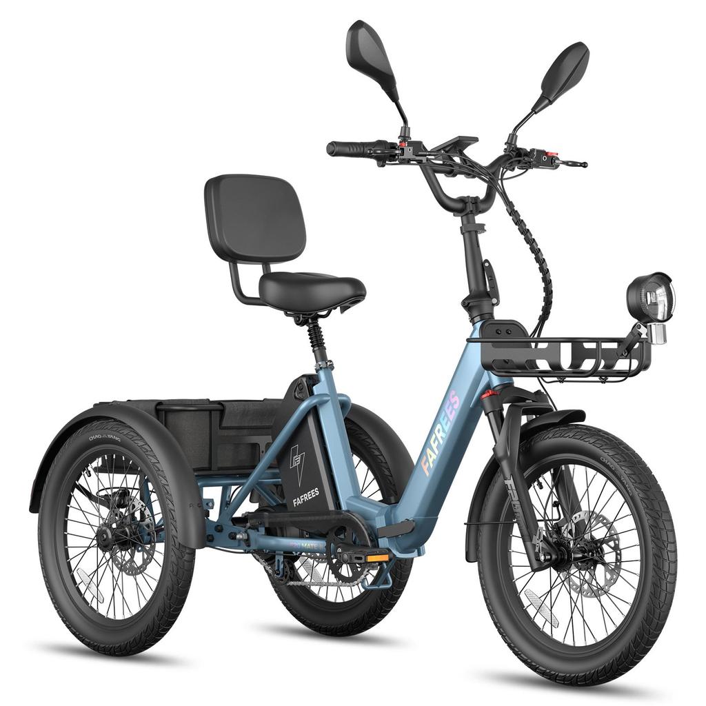 Triciclo Eléctrico de Carga FAFREES F20 Mate II para Personas Mayores, Batería Extraíble de 48V 25Ah, Cestas Delantera y Trasera