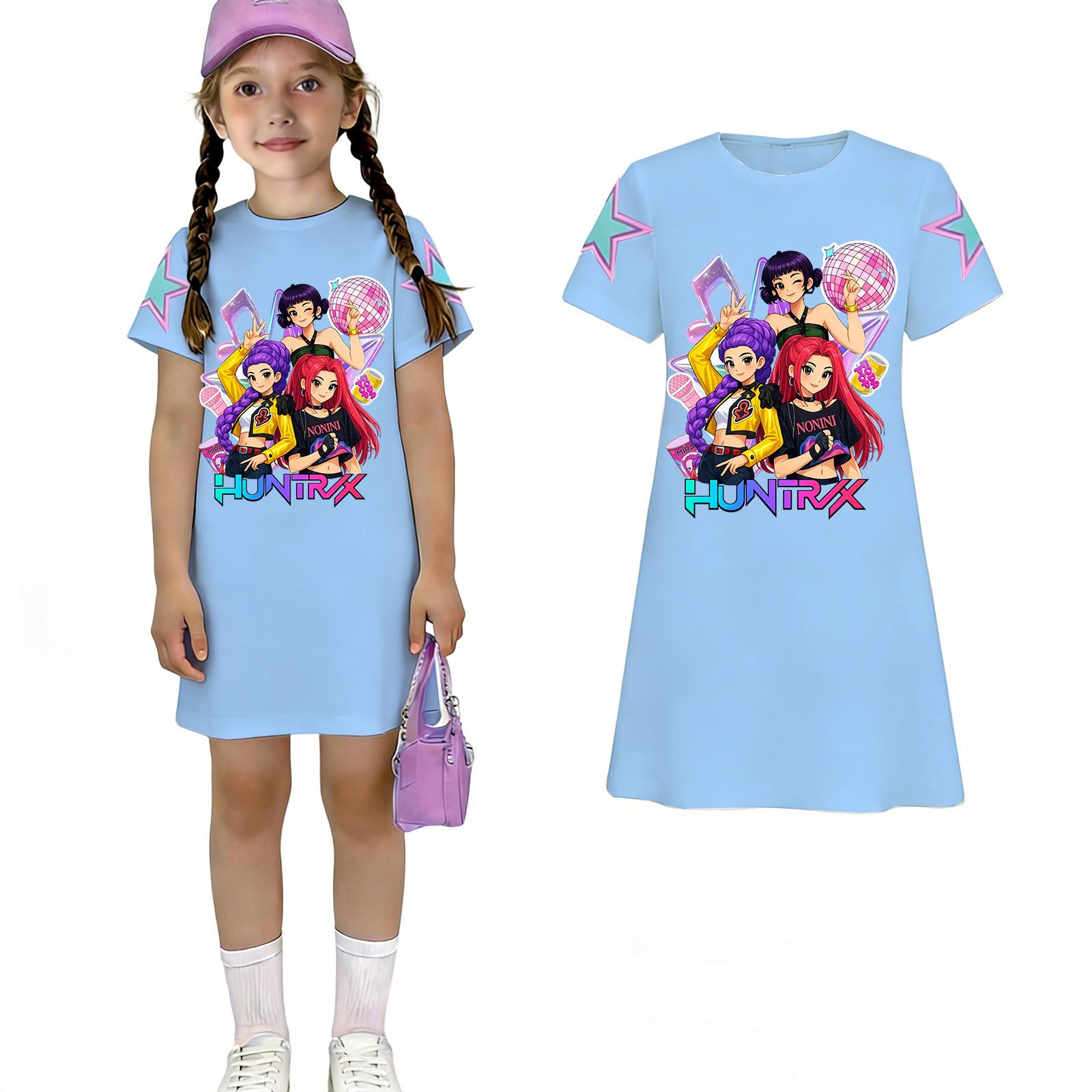 Children s Casual Round-neck Pullover Short-sleeved Dress 100 синий