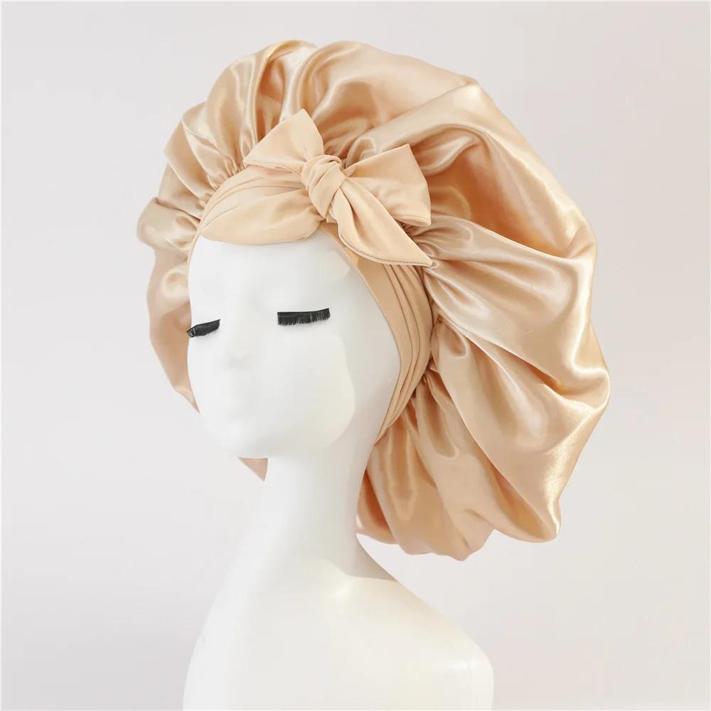 1pcs Silk Satin Sleeping Hat Women Satin Solid Night Hair Care Bonnet Nightcap For Women Men Unisex Cap Bonnet Shower Turban