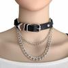 Punk PU leather collar heart-shaped peach heart chain necklace original goth neck chain love exaggerated collarbone chain