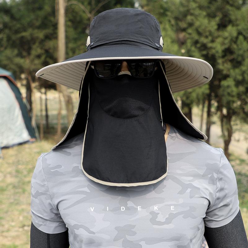 Mens Quick-Dry Fishing Bucket Hat with Detachable Neck Flap and Face Shield Large Brim Summer Sun Cap Removable Hat Top