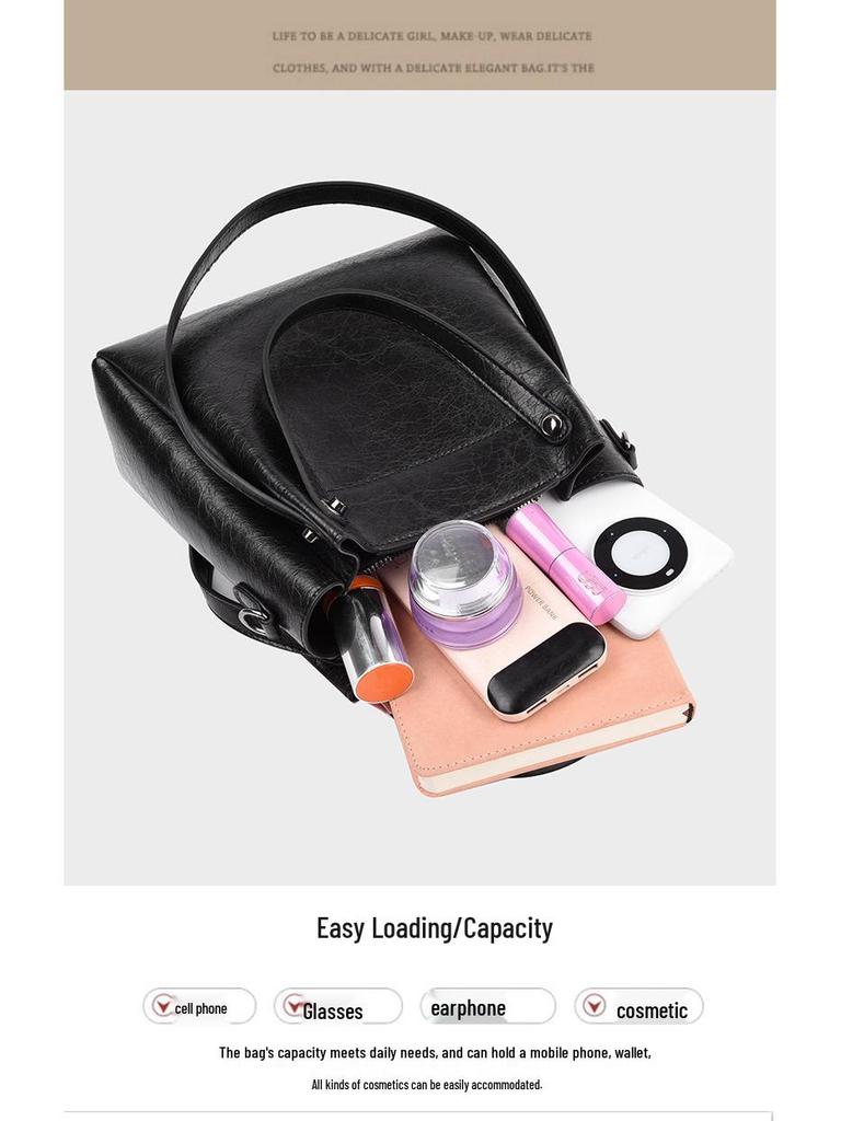 High-End Versatile Retro Women's Large Capacity Bucket Handbag - Winter Style Single Shoulder Crossbody