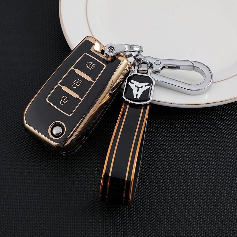 Gold-Edged TPU Key Case for Dongfeng Venucia D60/T70/M50V - Soft Rubber, 3-Button Protection for Men & Women