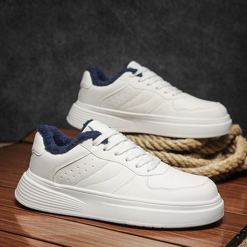 Versatile Little White Shoes Breathable Classic Men's Casual Board Shoes Autumn and Winter Piled Thickened Non-slip Waterproof Platform Bread Shoes