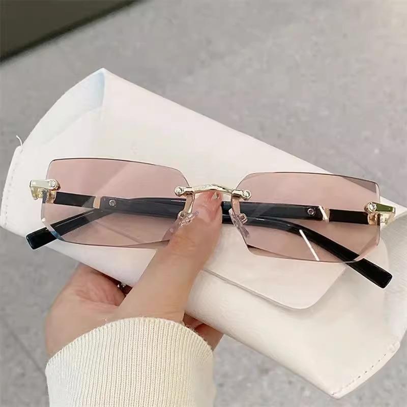 Trendy Rimless Sunglasses For Men Women Fashion Frameless Rectangle Sun Glasses Retro Shades Summer Traveling Eyewear