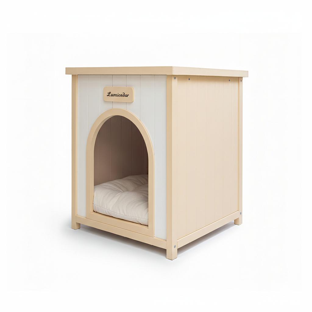 Wooden Dog Crate Side Table – FSC® Solid Wood Indoor Pet House Furniture for Small Dogs & Cats, Scandinavian Style End Table