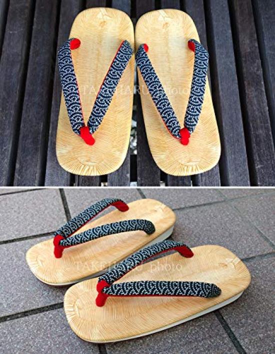 Takeharu Żółte Chiba Geta Wykonane z Podeszwami Candy i Rozmiar L Damskie Sandały, Japonia, Gąbka, Kwadratowe, Styl Farbowany Indygo,