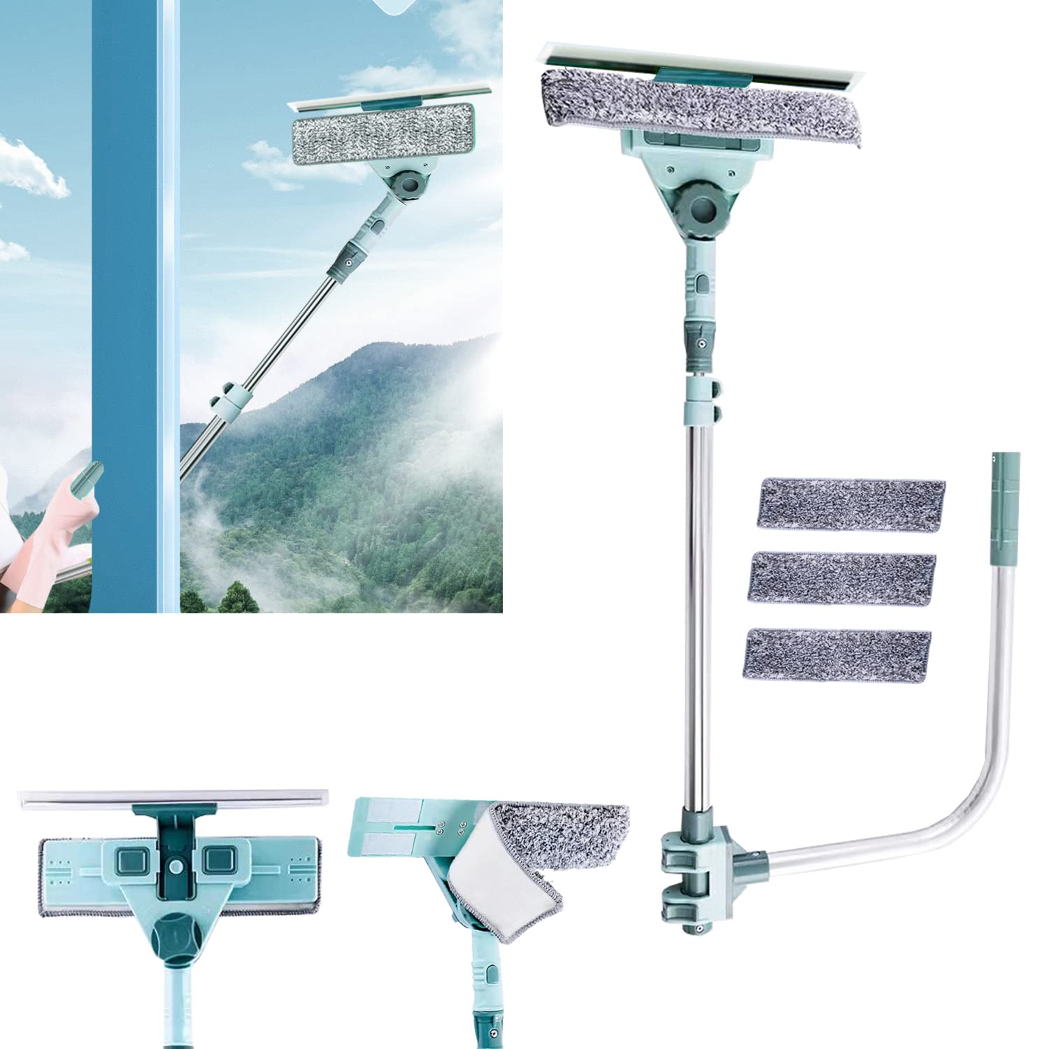 

Hooha Стеклянная телескопическая штанга для мытья окон, окон, высоко расположенных стекол, профессиональная, подходит для уборки, японская инструкция белый