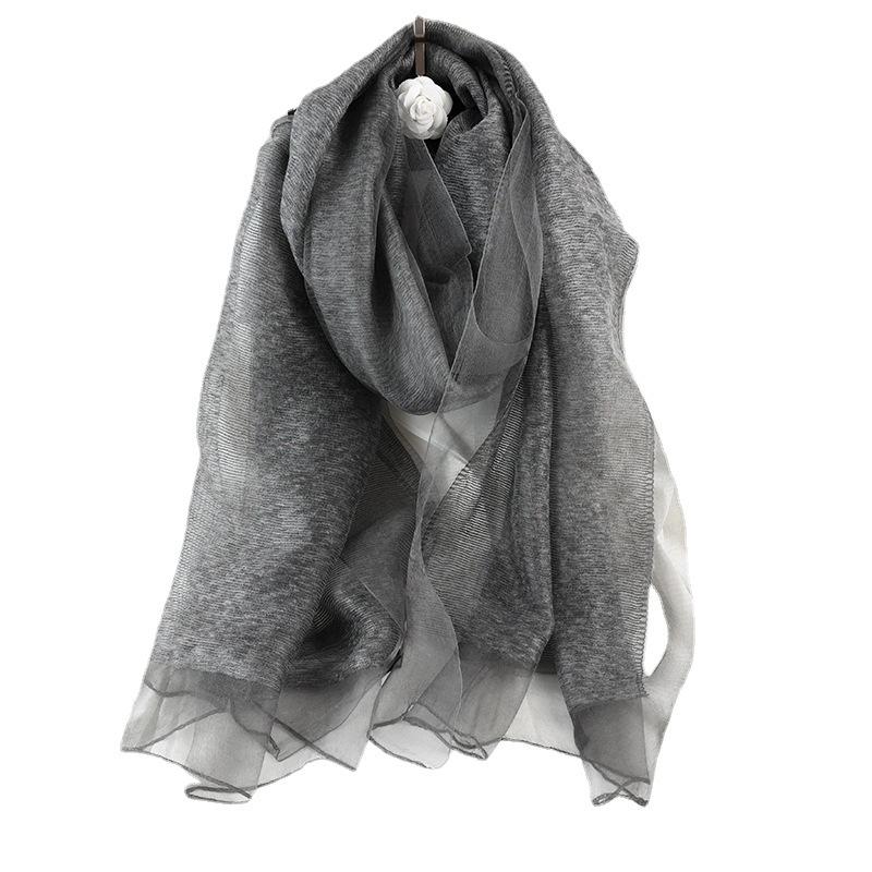 190*70cm Women's Spring New Mulberry Silk Scarf Sunscreen Shawl Double Layer Kimono Mohair Wrap