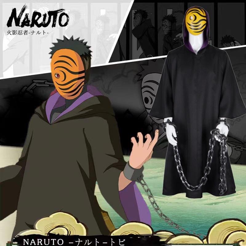 Akatsuki Naruto Tobi Uchiha Obito Robe Cloak Mask Cosplay Halloween Costume