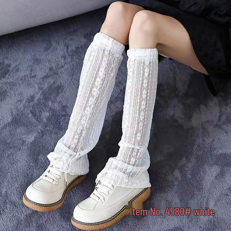 Japanese Lolita Hollow Fishnet Mid-Calf Socks, Sun Protection, Summer Thin Style, Garter Lace.