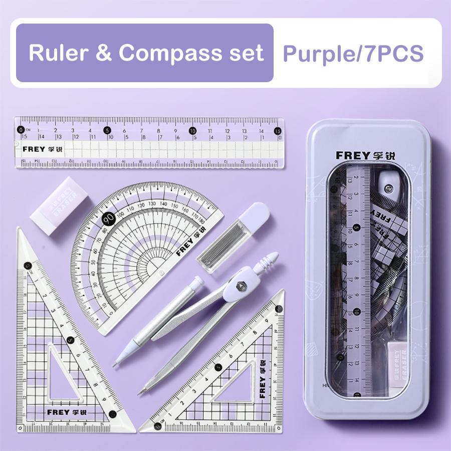 Back To School 7 Pcs/set Mathematical Rulers Set Professional Compass Ruler Multi-function Drawing Tools Students Stationery