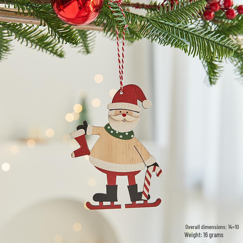 Nordic Wooden Christmas Ornaments: Cartoon Santa Claus & Snowman Pendants