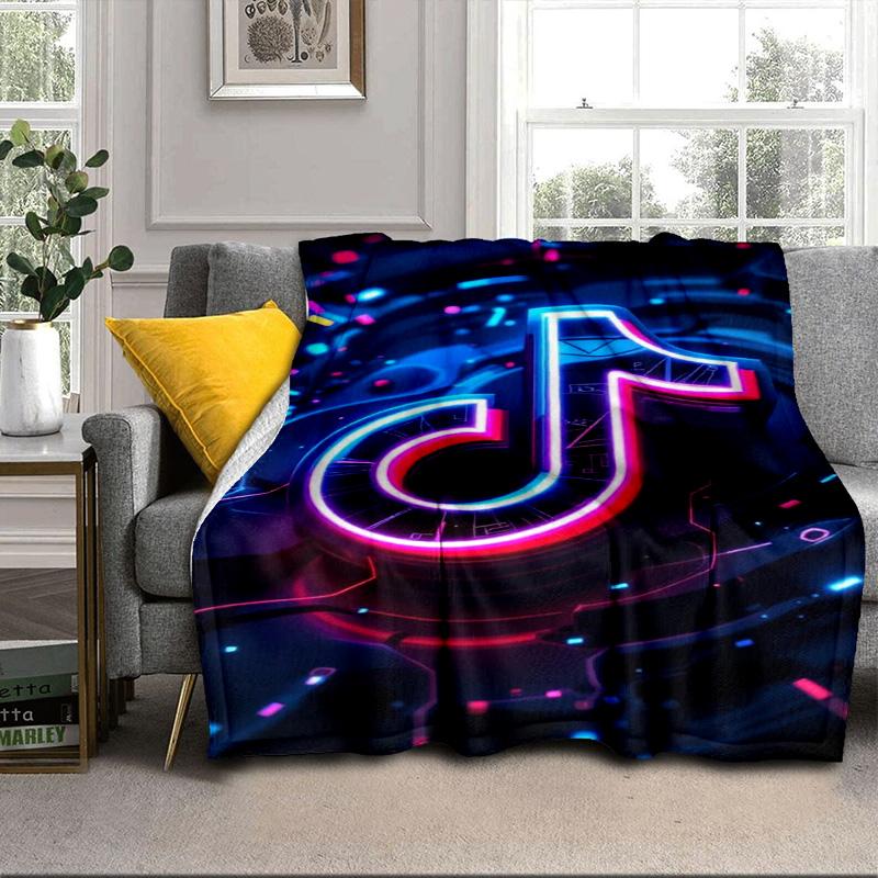 Neon Tiktok Logo Art Portable Blanket/Soft Blanket Bedding Blanket Suitable for Travel Camping Living Rooms Offices Sofas Fan Gifts