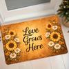 1pc Sunflower Pattern Flannel Entrance Door Mat Love Grows Here Letter Decor Home Foyer Anti-Slip Water-Absorbing Mat